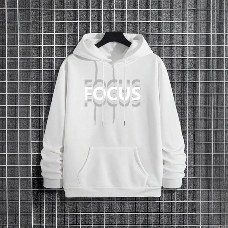 Urban Lifestyle Men Hoodie 2025 Streetwear Fashion Hip Hop Hooded Sweatshirt Male Trend Casual Hoody Focus Letter Print Pullover