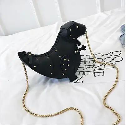 Boutique De FGG Dinosaur Design Rivets Pu Leather Girl's Chain Purse Shoulder Bag Tote Ladies Crossbody Mini Messenger Bag Flap