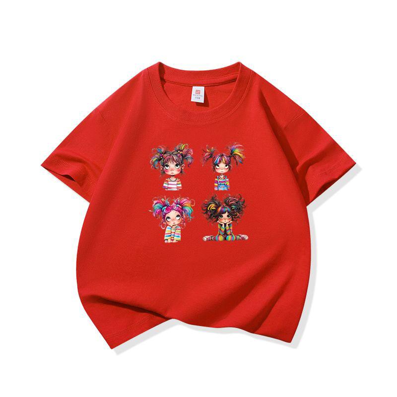 Rainbow Hair Girl Set Graphic Tee Kids 100 Cotton Crew Neck T Shirt Short Sleeve Breathable Tops For Boys Girls Children