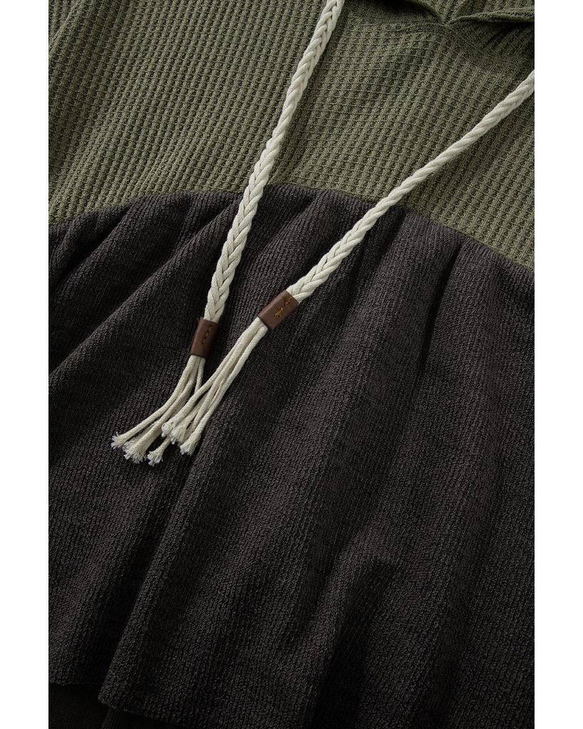 Azura Exchange Лаврово-зеленый смешанный текстурированный цветной пэчворк с широкими рукавами, потертостями, высоким и низким вырезом, капюшоном