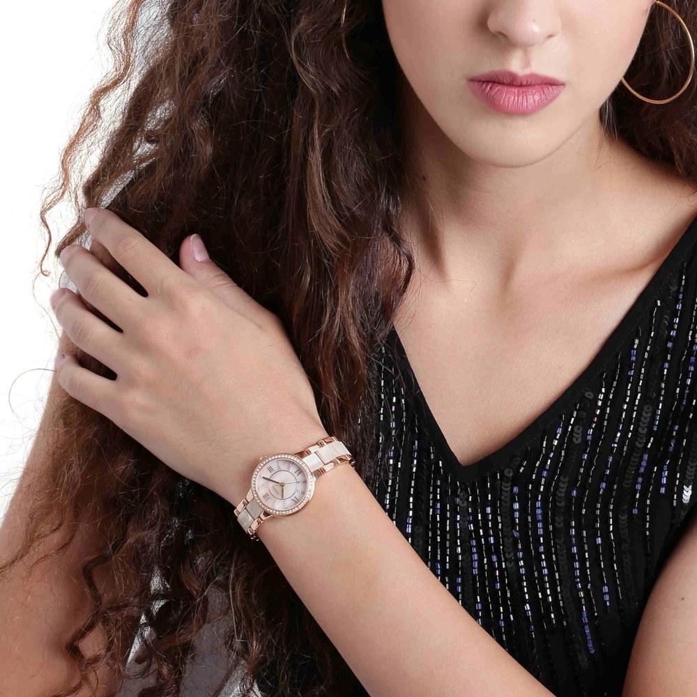 Fossil Virginia Часы из нержавеющей стали Розовое золото Слоновая кость