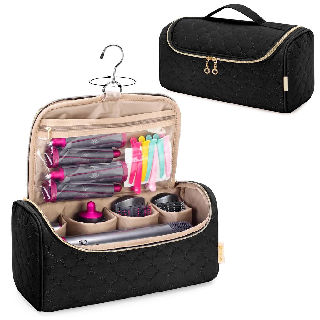 Travel Case Compatible for Dyson Airwrap Multi-Styler All Models and Attachments, Portable Storage Bag with Hanging Hook Black