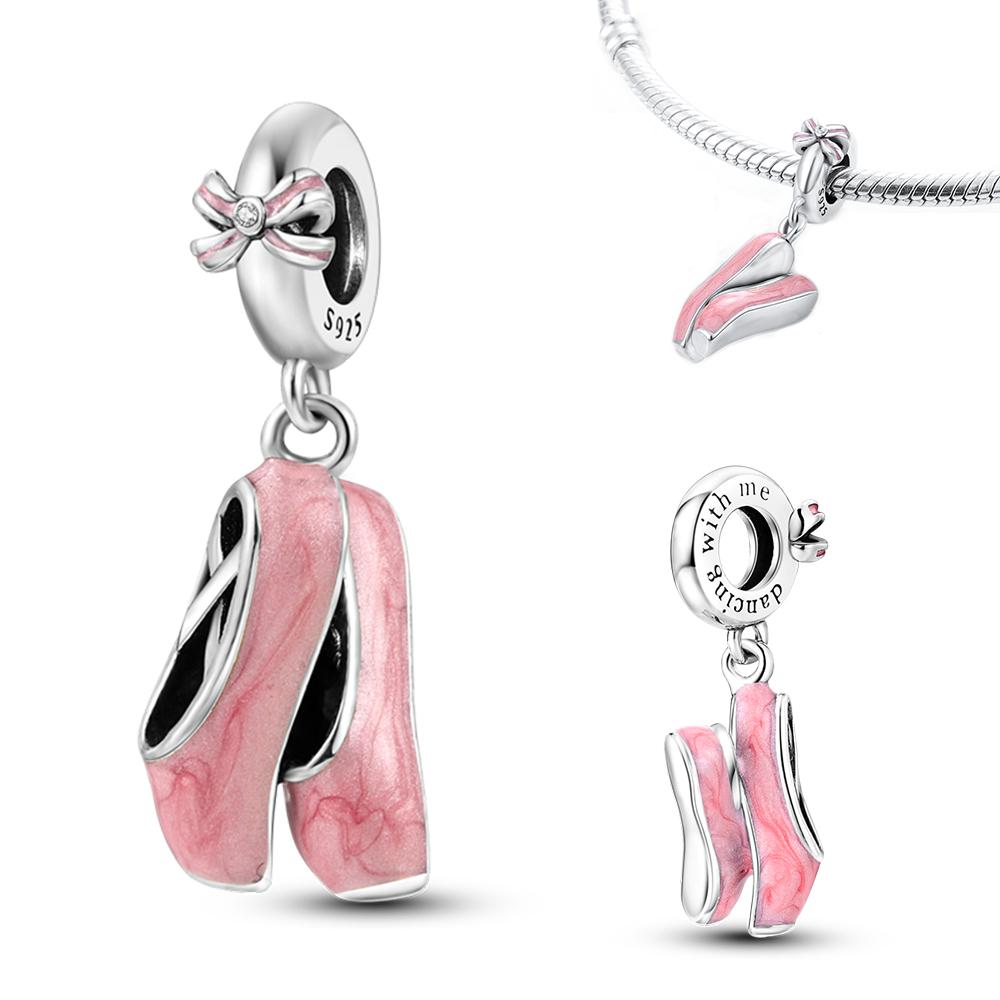925 Silver Ballet Shoes Charms Beads Fit Bracelet Diy Pendants Jewelry Gift For Women