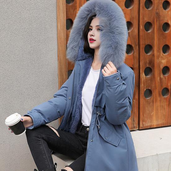 Зимнее пуховое пальто с утолщенным стеганым плюшевым капюшоном, средней длины, ветрозащитными карманами, длинными рукавами, регулируемым шнурком, повседневная верхняя одежда из хлопка, куртка