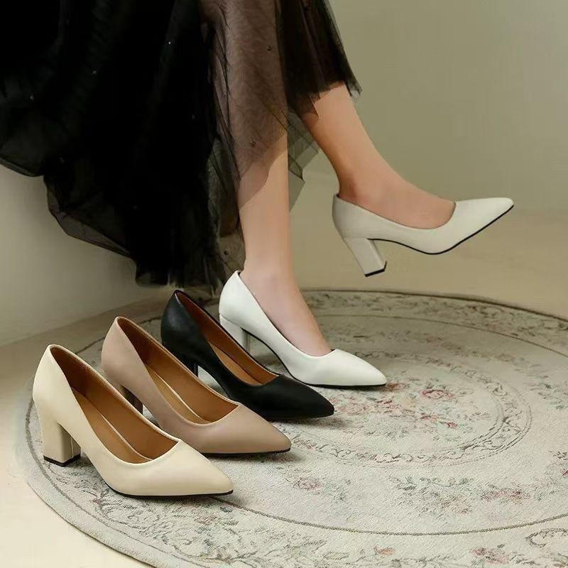 2025 модная женская обувь больших размеров на среднем каблуке, туфли-лодочки, туфли на высоком каблуке, французский универсальный тренд 35-42, широкая стопа, толстый каблук, рабочая обувь