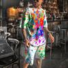Men's Casual Fashion Sports Set Printed 3D Oil Painting Summer Fashion Casual Breathable Refreshing Short-Sleeved T-Shirt Pants