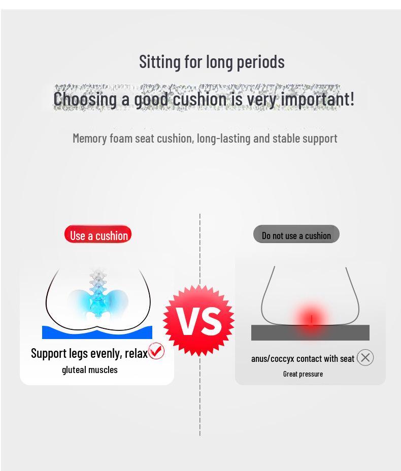 Breathable Gel Memory Foam U-Shaped Office Chair Cushion for Long-Term Sitting