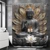 Штора для ванной Zen Lotus & Sculpture - Водонепроницаемый вязаный полиэстер, Машинная стирка, Водостойкая, Художественный узор для всех сезонов