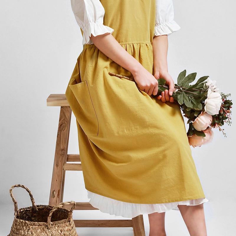 Льняные женские карманы с перекрестными спинками симпатичные платья для садоводства, рисования, выпечки, кулинарии