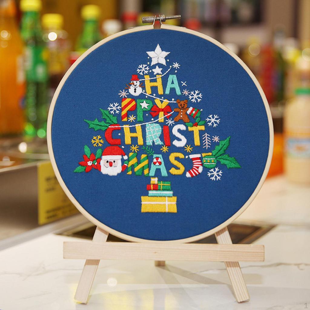 Christmas Embroidery Kit for Adults Craft Set Starters DIY Handwork Portable Art Hand