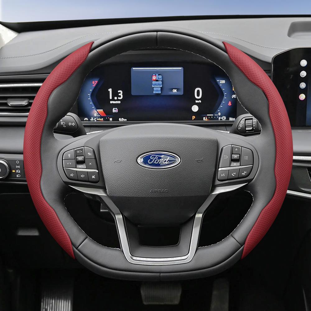TQ012Suitable for Ford Breathable Hole Leather Steering Wheel Cover Segmented Quick Release Design Non-Slip Durable Focus Mk2 Mk3 Fies