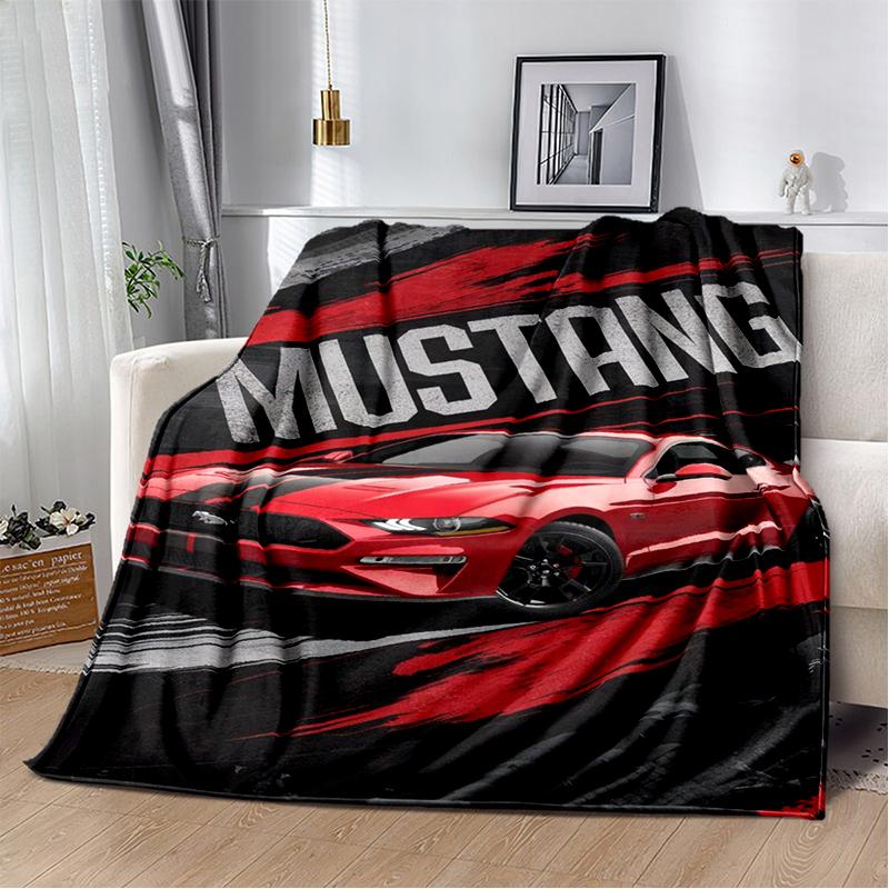 3D Mustang Racing Car Sign GTR Soft Plush Blanket,Flannel Blanket Throw Blanket for Living Room Bedroom Bed Sofa Cover Gift