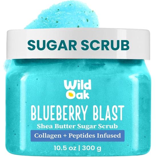 Сахарный скраб для тела WildOak Blueberry Blast | 300 г | Койевая и гиалуроновая кислота, керамиды, коллаген и пептиды | Отбеливает и осветляет темные участки