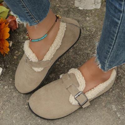 Модная зимняя женская повседневная плоская хлопковая обувь Женская модная удобная теплая плюшевая обувь-лоферы без застежек Женская уличная обувь с нескользящей подошвой Снегоступы