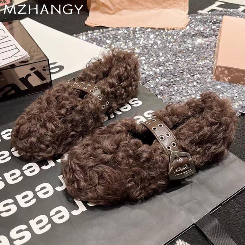 Модные меховые женские туфли на плоской подошве из хлопка Desigenr Shallow Warm Loafers Shoes Women 2025 Trend Fashion Casual Cozy Winter Muejr New Zapatos