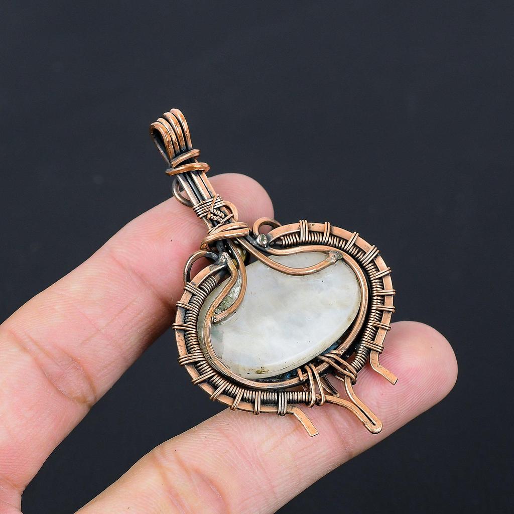 Лунный камень, драгоценный камень, чистая медная проволока, обернутая подвеской ручной работы, ювелирное изделие для нее