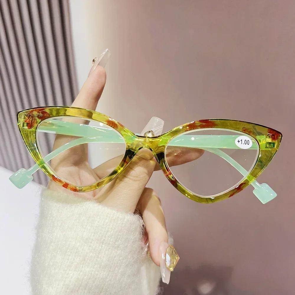 Cat Eye Hyperopia Eyeglasses Anti Blue Light Reading Glasses for Women Men Trendy Colorful Floral Frame Presbyopia Glasses