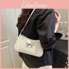 Solid Simple Color Bow Decoration Crocodile Texture Women Casual Shoulder Bag