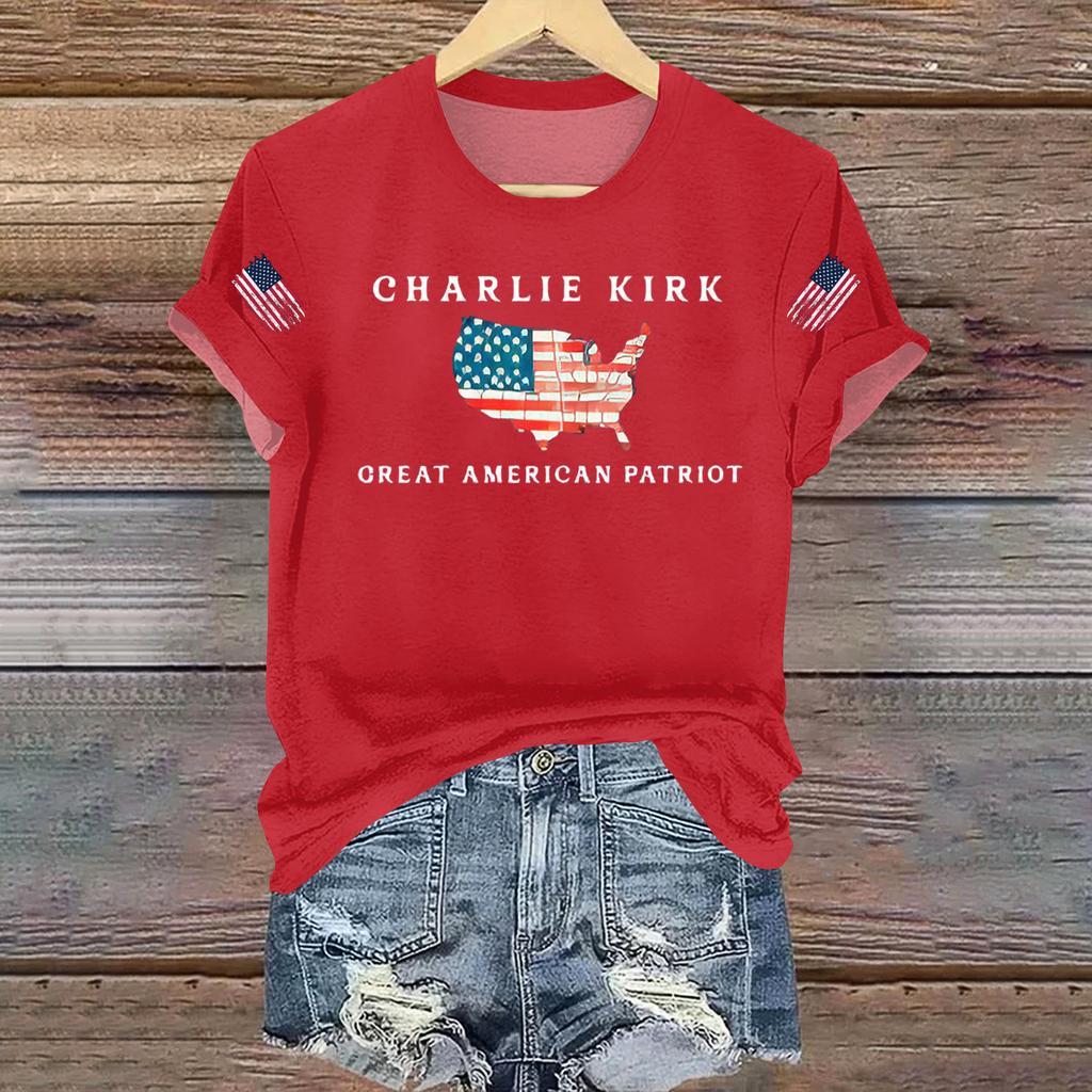 Women's Casual Printed T-shirt Round Neck Pullover Short Sleeve Top