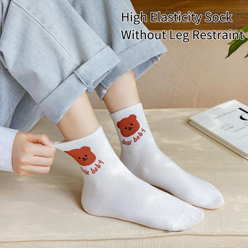 6 Pairs of Women's Spring and Autumn Cartoon Cute Animal Letter Slogan Sweet College Style Summer Breathable Mid Tube Socks