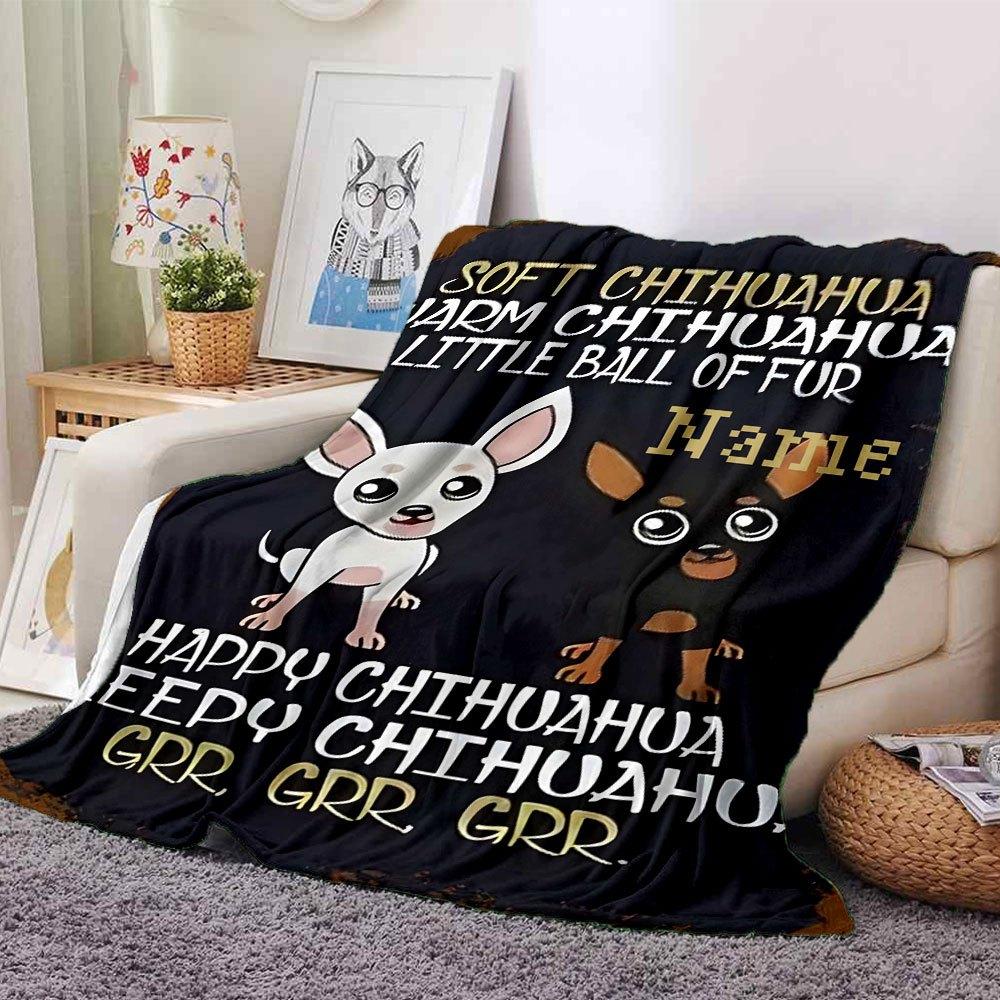 Soft Warm Little Ball Of Fur Chihuahua Home Customize Your Name Blankets Super Soft And Lightweight Perfect For Picnics Sofa Office Bed Living Room