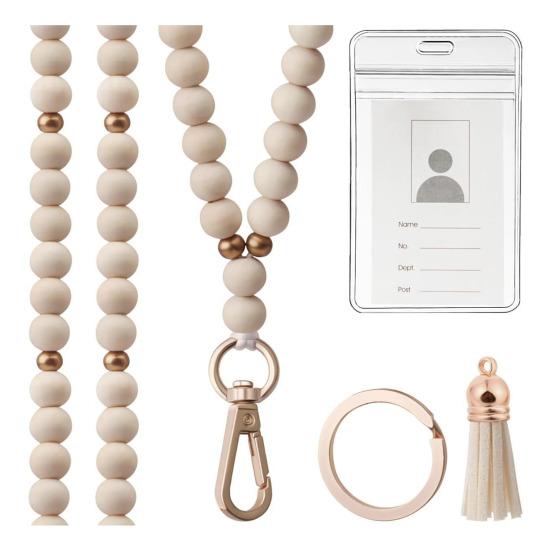 Деревянный шнурок Yousheng для удостоверения личности, ремешок для учителя с держателем удостоверения личности, брелок в стиле бохо, шнурок с бусинами, подвеска из натурального дерева