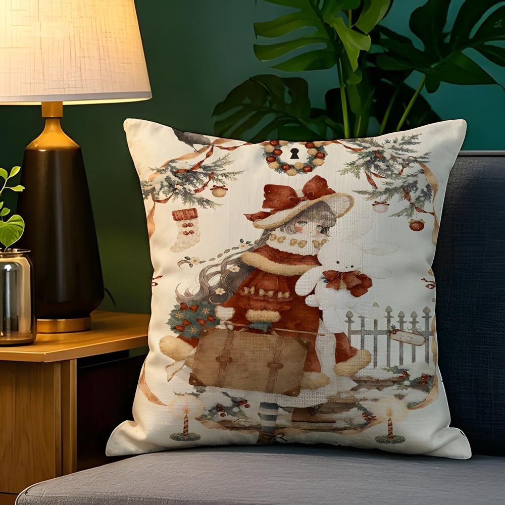 Christmas reindeer antler girl Pillow Case Natural Linen Pillow Case DoubleSided Decor Sofa Pillowcase Home Decor