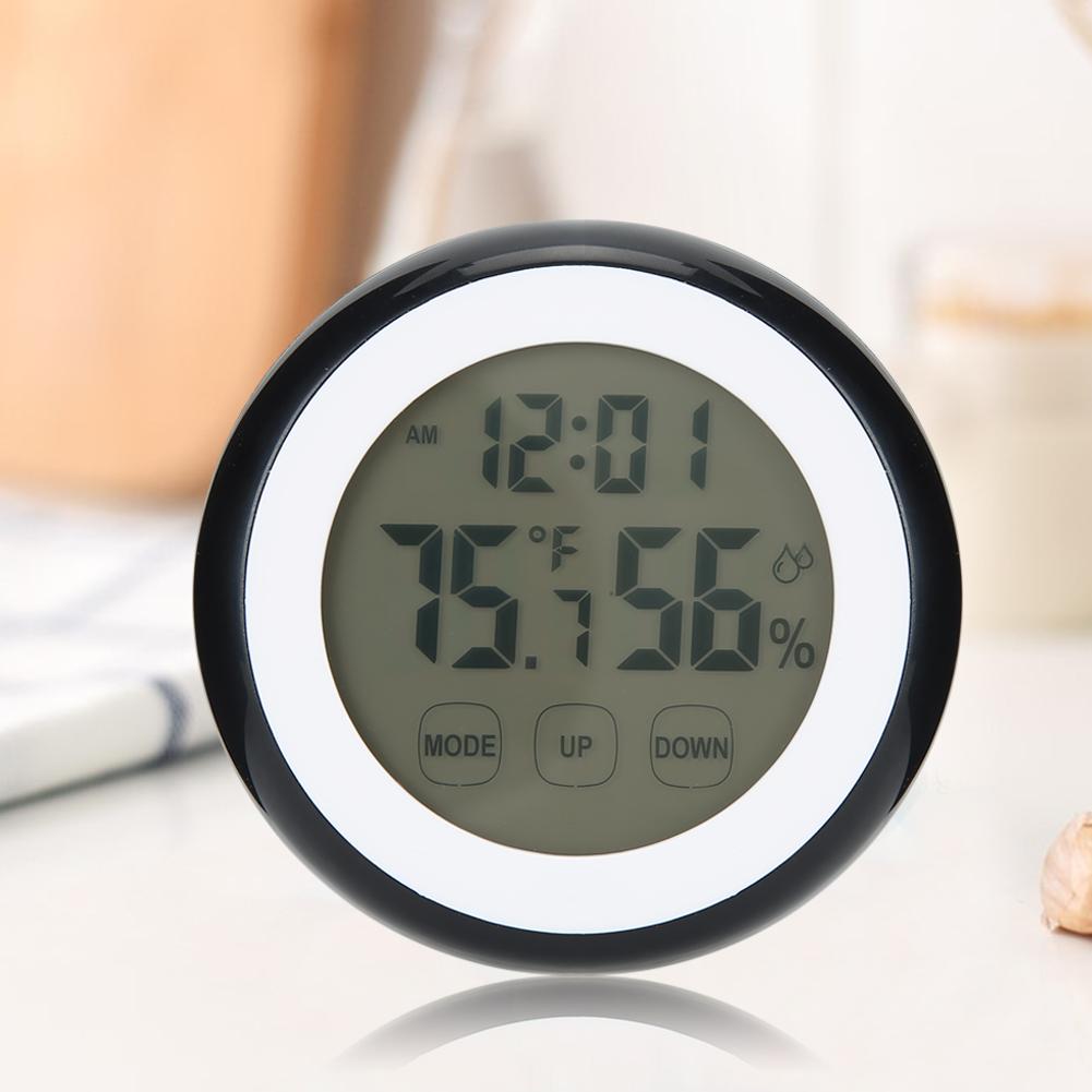 Круглый бытовой сенсорный цифровой электронный будильник с дисплеем температуры и влажности