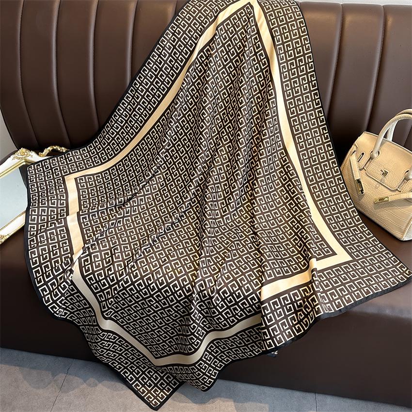 Versatile British-Style Silk Square Scarf - 90cm Solid Color Shawl & Headscarf