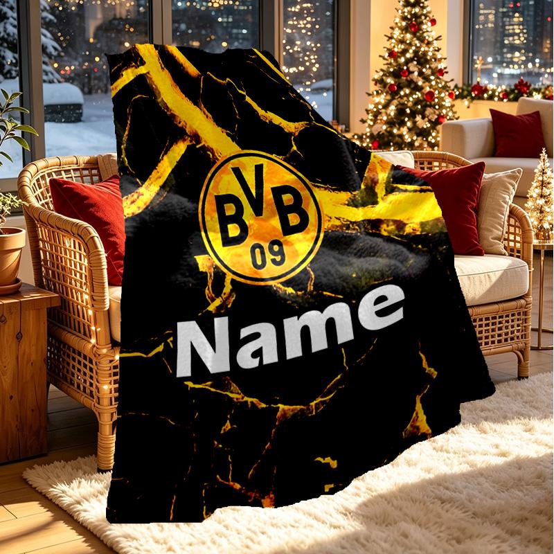 Custom Name Personalized Borussia Dortmund Print Blanket, Home Decor, Bedroom, Sofa, Camping, Couch, Gifts for Birthday ChristmasEnthusiasts