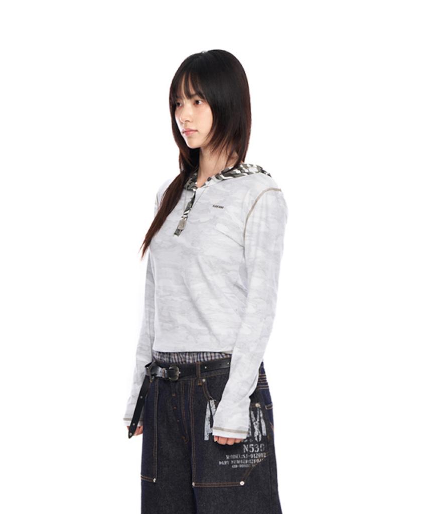 AAKAM Camo Contrast Hooded Long Sleeve (White)