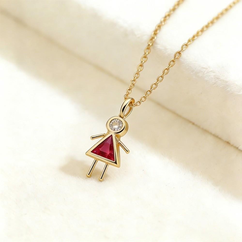 Cute Couples Collar Copper Long Chain Choker Fashion Birthstone Child-Shaped Necklace Children