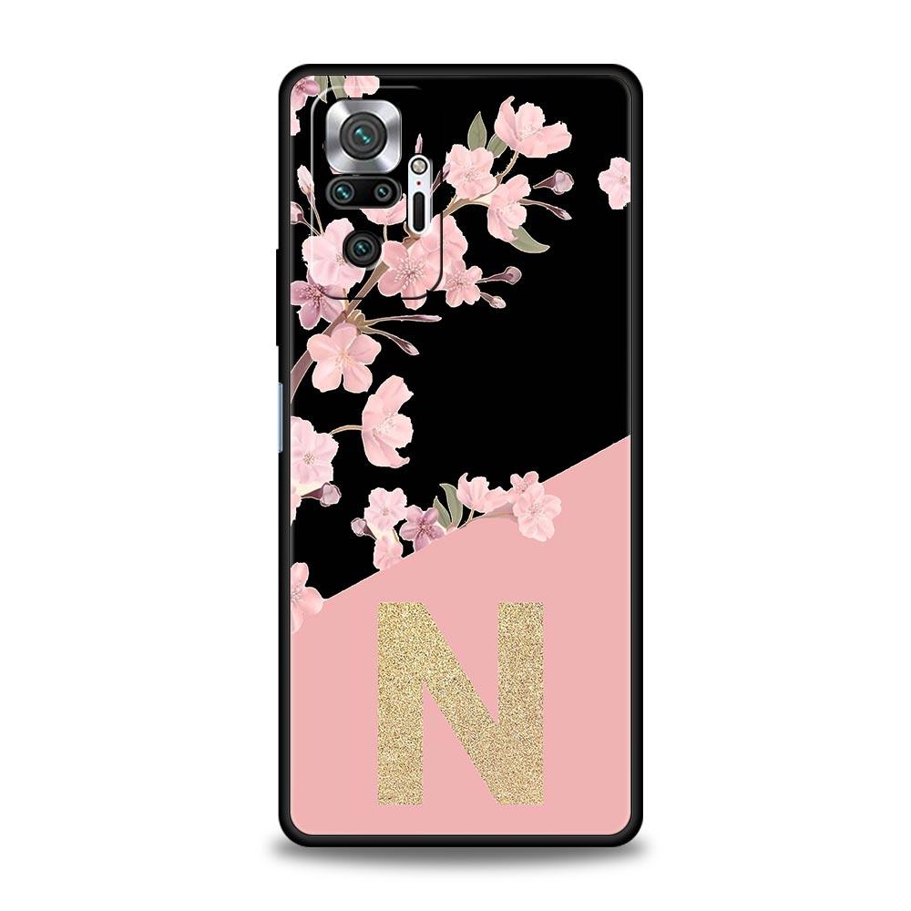 Золотой Чехол Для Телефона С Цветами И Буквой Для Xiaomi Redmi Note 14 13 5G 10 11 12 Pro Plus 4G 14C 13C 12C 10C Черный Чехол