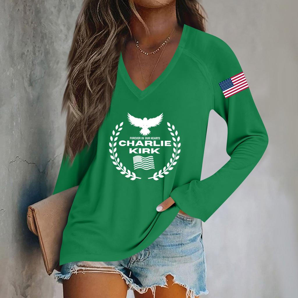 Women's Fashion Casual Long Sleeve Halloween Printed V-Neck Top