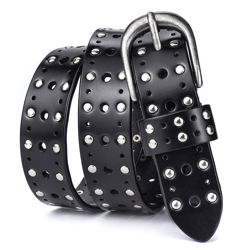 Women'S Pin Buckle Belt Punk Style Cowhide Leather Belt Trend Willow Nails Kuaishou