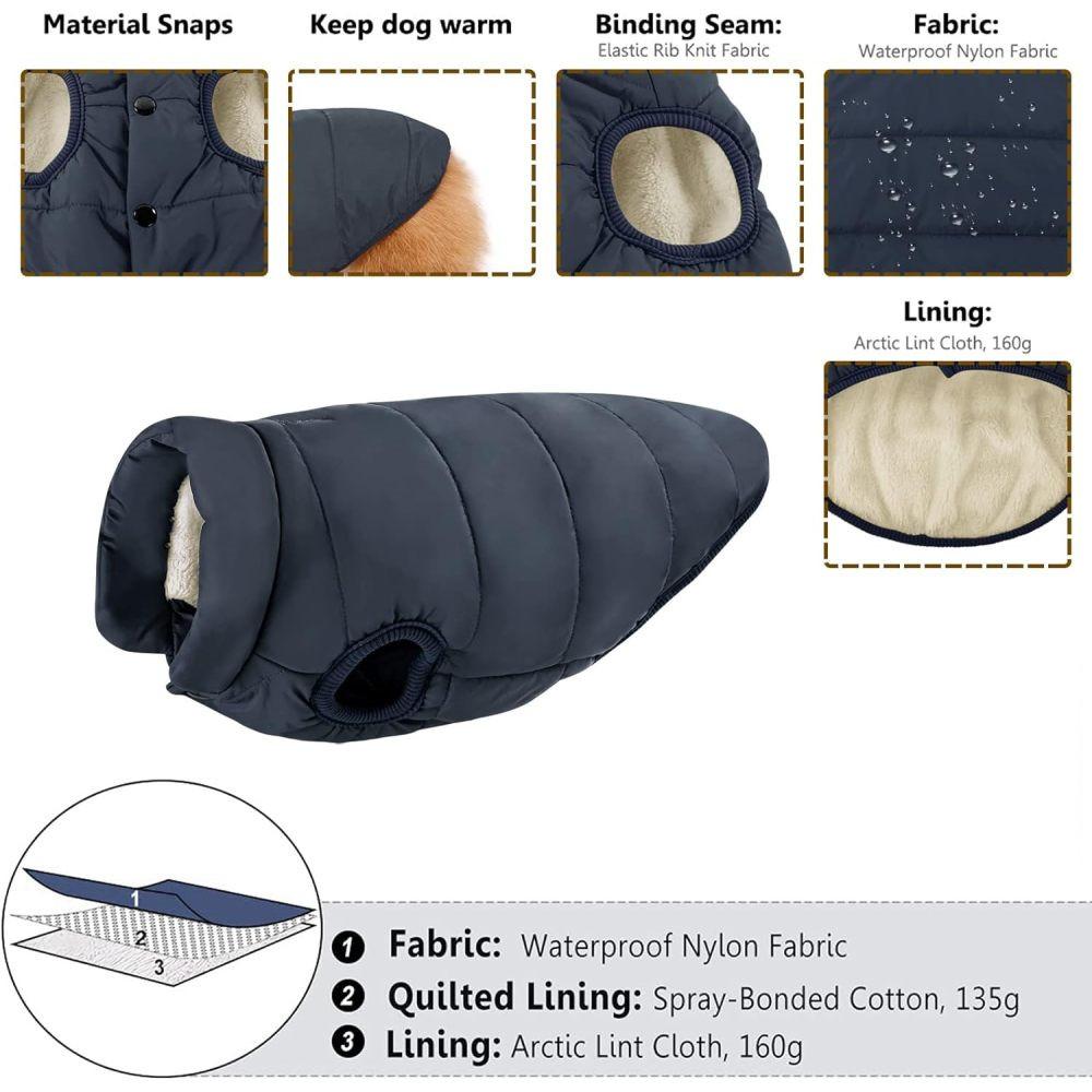 Ветрозащитное пальто для собак. Водонепроницаемая зимняя куртка для собак. Теплый жилет для собак. Одежда для домашних животных в холодную погоду с 2-слойной флисовой подкладкой для маленьких, средних и больших собак.