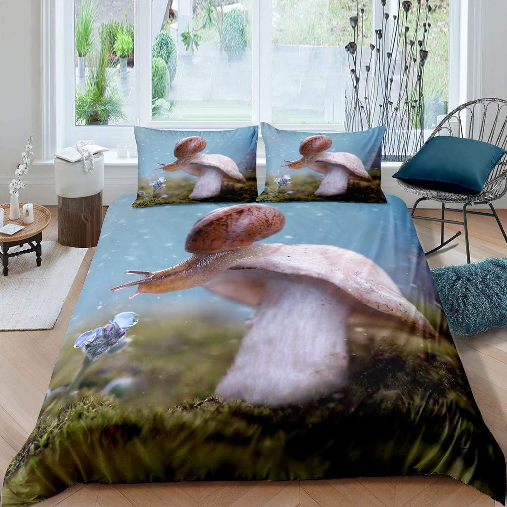 Snails Bedding Set 3pcs for Kids Boys Teens Snails On a Brnch Above The Water Comforter Cover Reptile Microfiber Duvet Cover Set