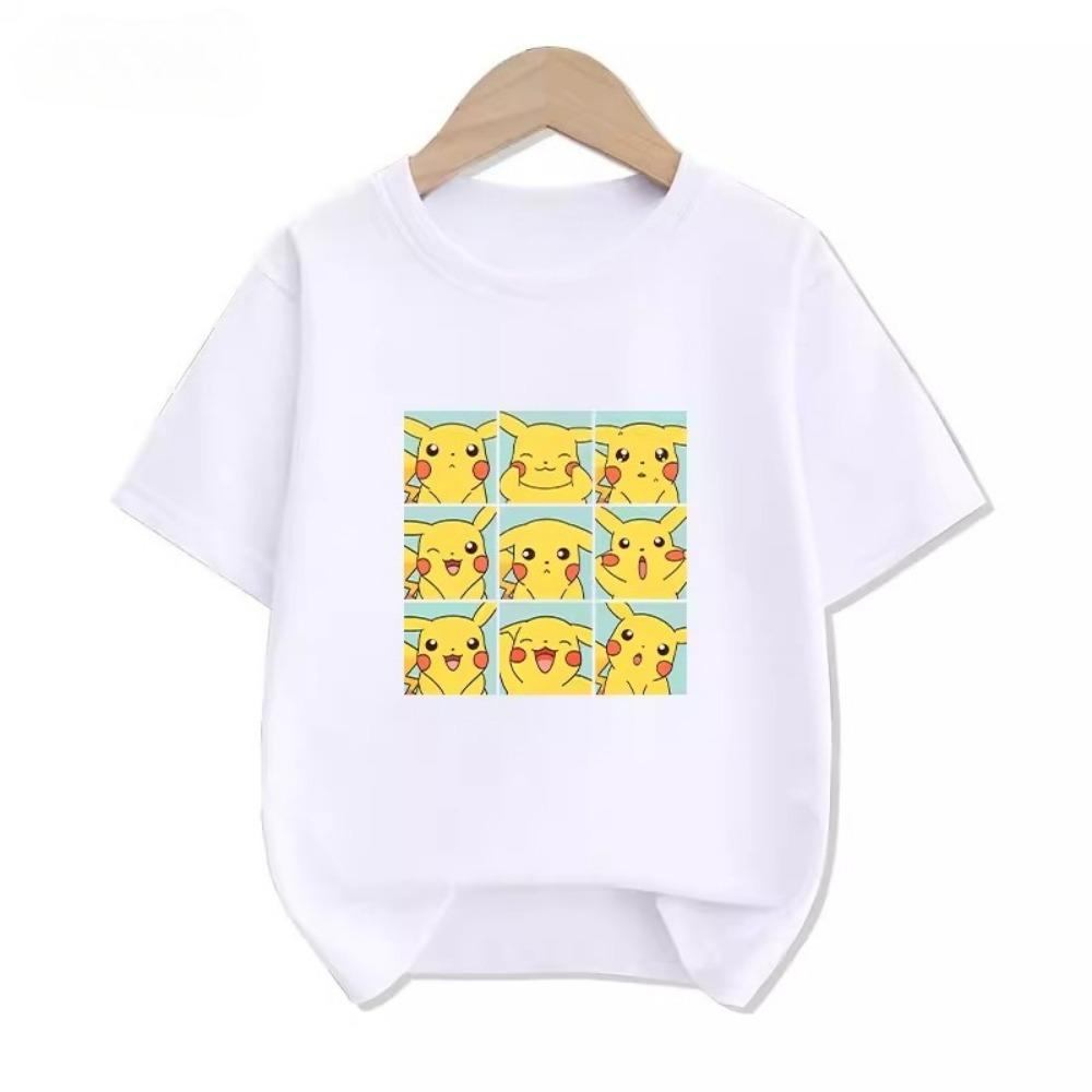 Potdemiel Summer New Pikachu Print Children's T-Shirt, Boys and Girls, Comfortable and Breathable Children's T-Shirt