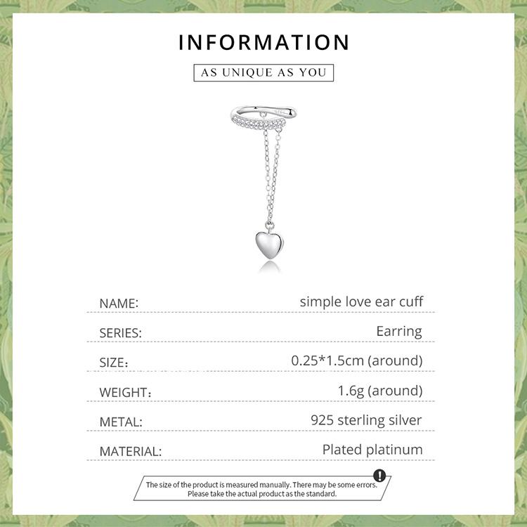 WOSTU Женские серьги-каффы из стерлингового серебра 925 пробы с зеркальными сердечками, изысканные свадебные украшения, подарки