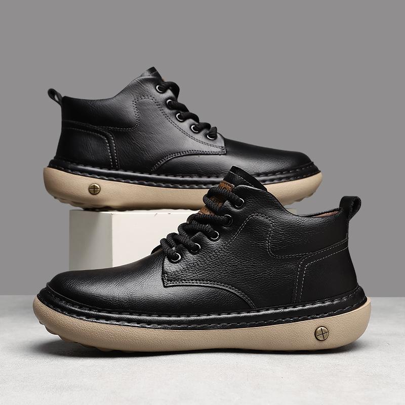 Ручная строчка Натуральная кожа Мужские ботинки Удобная повседневная кожаная обувь для мужчин Ботильоны Большой размер Рабочая обувь