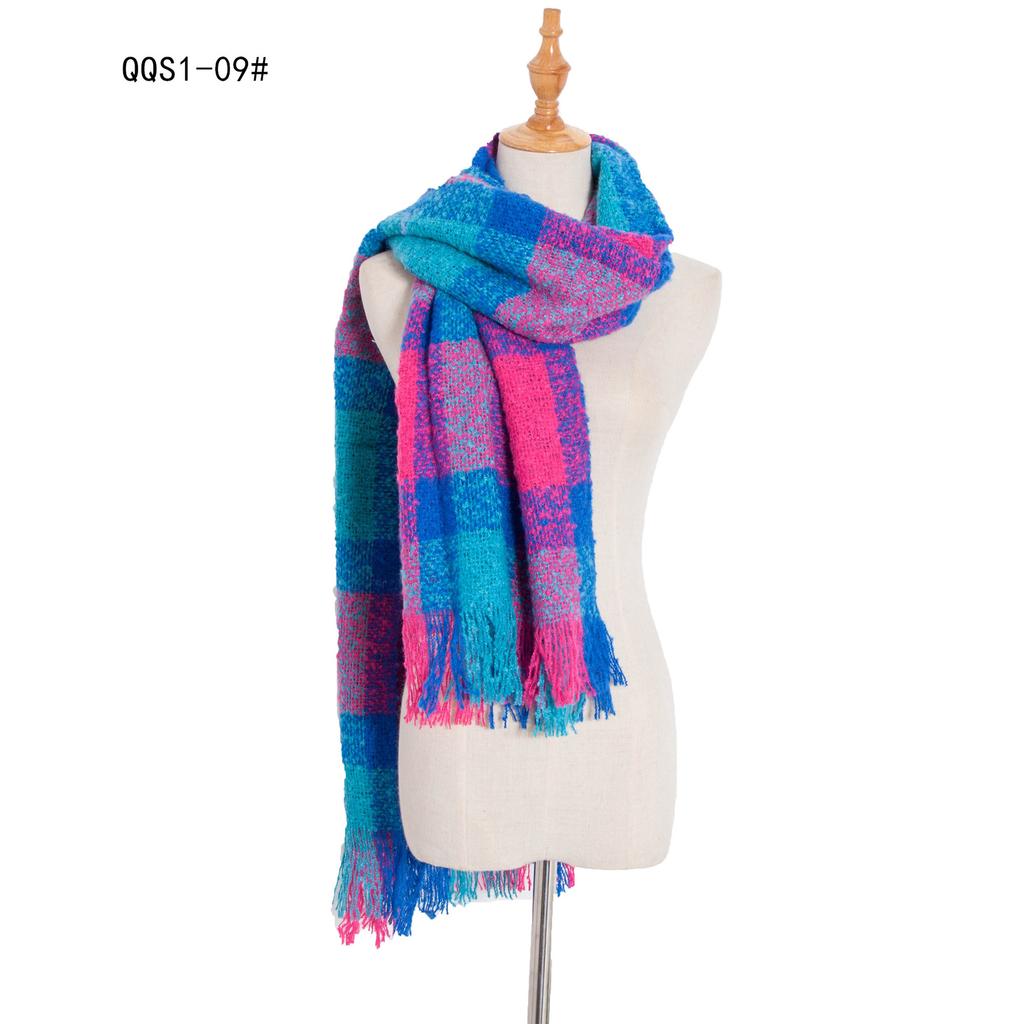 Autumn and Winter Polyester Circle Sand Plaid Scarf Women's Warm Fringed Scarf Shawl