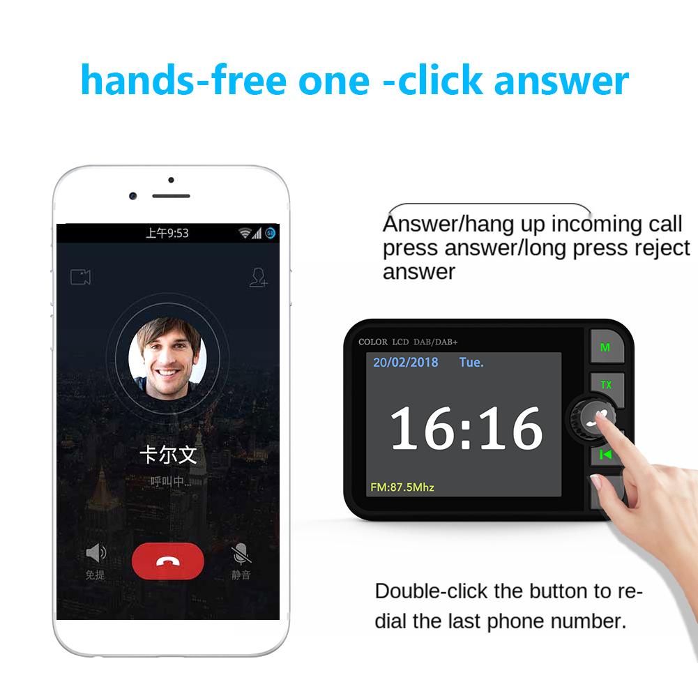 DAB-приемник Цифровое радио 2,4-дюймовый цветной ЖК-экран Стерео Цифровой сигнал Радиовещание Адаптер Bluetooth 5.0 Для Европы/Австралии