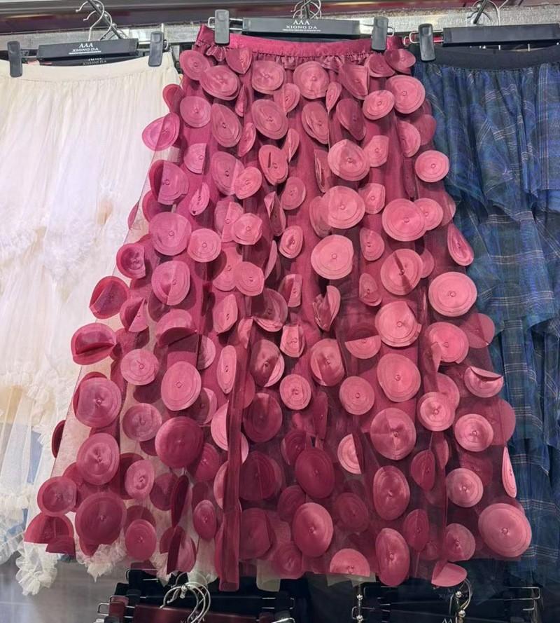 Летняя женская юбка миди с вышивкой в горошек, трехмерная, с большим клешем, из тюля