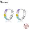 Genuine 925 Sterling Silver Rainbow Color Enamel Heart Hoop Earring Ear Hoops Female Jewelry