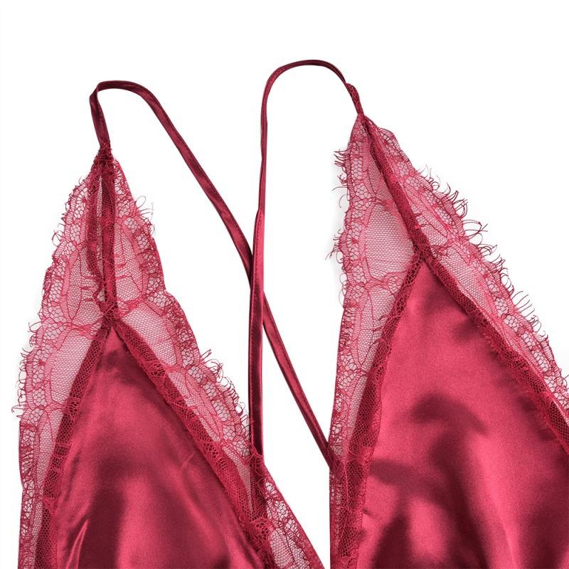 Плюс размер модные женские пижамы с глубоким V-образным вырезом на бретельках ночные рубашки-спагетти кружевное нижнее белье платье