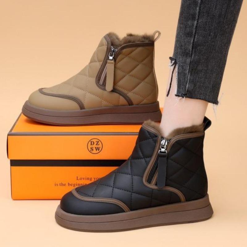 Women's Winter Warm Platform Ankle Boots Non-Slip Zipper Snow Booties with Faux Fur Lined Comfortable Plush Lined Walking Short Boots Shoes for Women