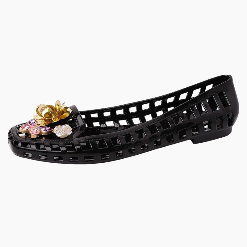 Fashion Niche Design Grid Hollow Crystal Sandals 2025 New Summer with Skirt Flower Transparent Hole Shoes