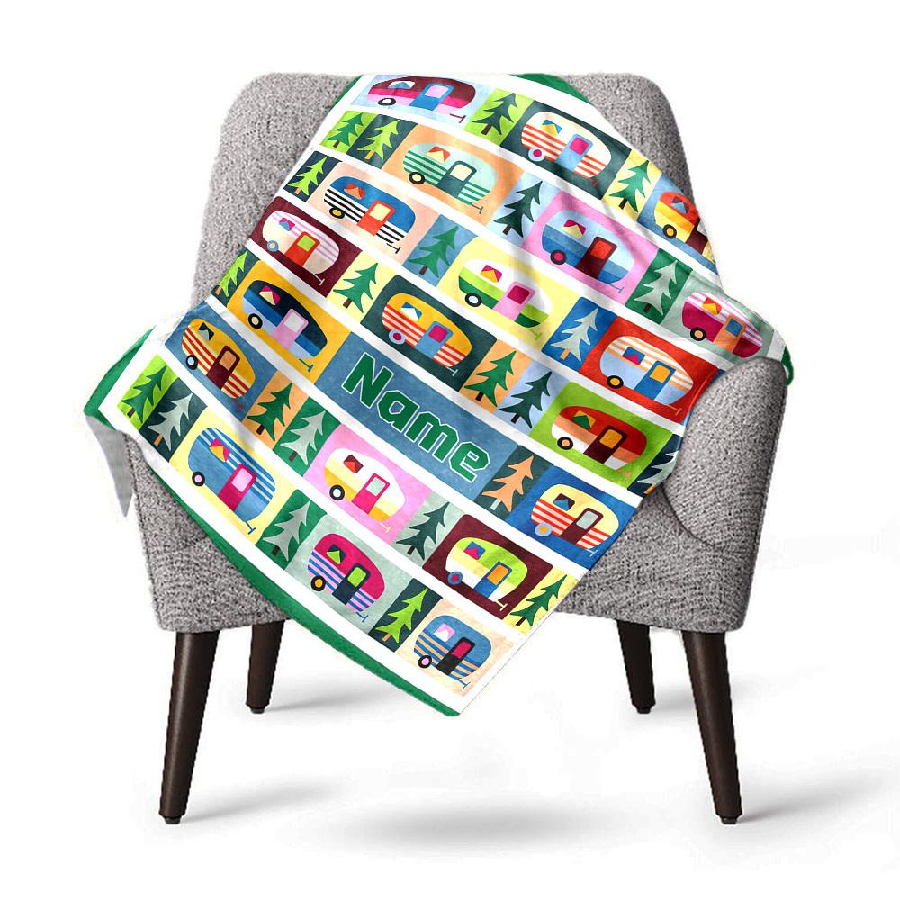 Home Customize Your Name Blankets Colorful Vintage Camper Trailer Pattern Cozy Soft Lightweight Allseason Multipurpose Blanket For Picnics Sofas