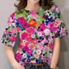 Летний топ с круглым вырезом и цветочным узором с 3D-принтом, модная повседневная женская футболка с коротким рукавом