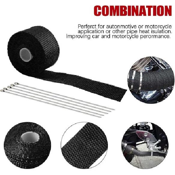 Термолента для выхлопных коллекторов 2" x 16.5' для мотоцикла, стекловолокно, 2" x 16.5', ЧЕРНАЯ